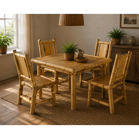 Bamboo Side Chair with Rattan Backrest