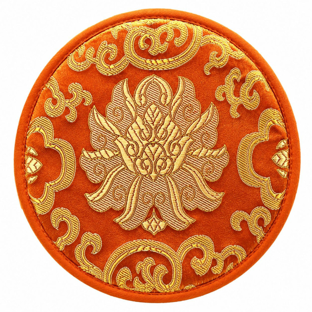 Runde Klangschalen-Kissen mit Lotus Muster orange