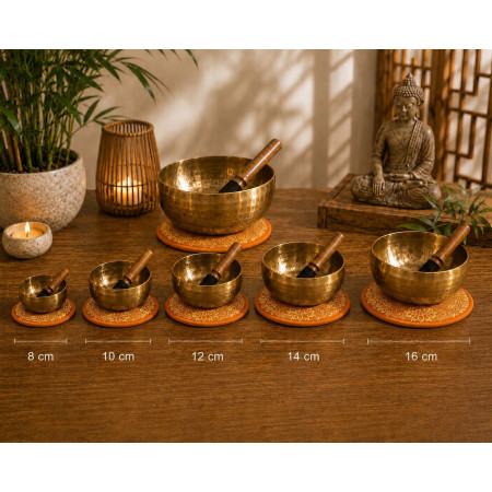 Runde Klangschalen-Kissen mit Lotus Muster orange