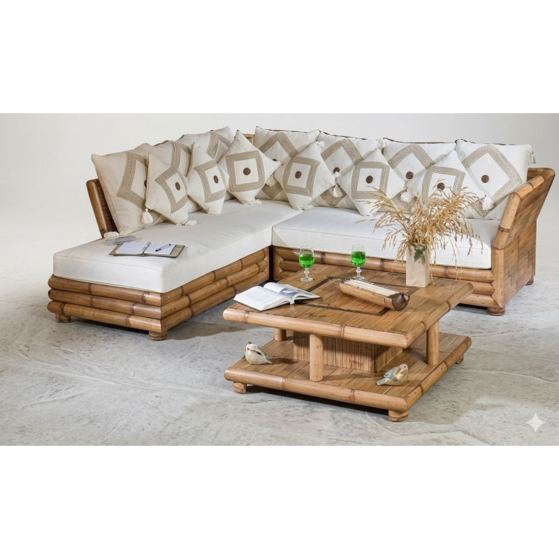 Cebu 3-Piece Bamboo Sectional Sofa Set