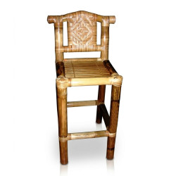 Bamboo Bar Stool with Rattan Backrest
