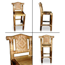 Bamboo Bar Stool with Rattan Backrest
